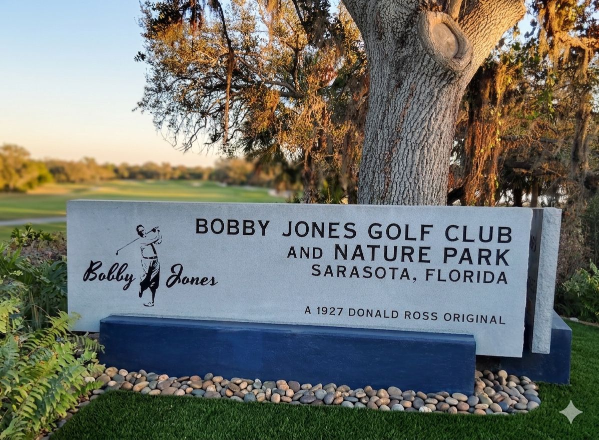 Entrance monument — Bobby Jones Golf Club and Nature Park, Sarasota, Florida